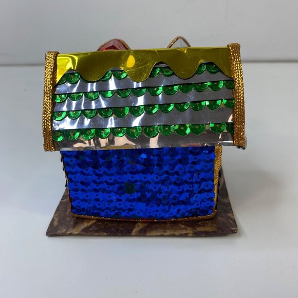 The Bombay Company 3 Colorful Sequin House Ornaments Festive Decor Display - Picture 3 of 11